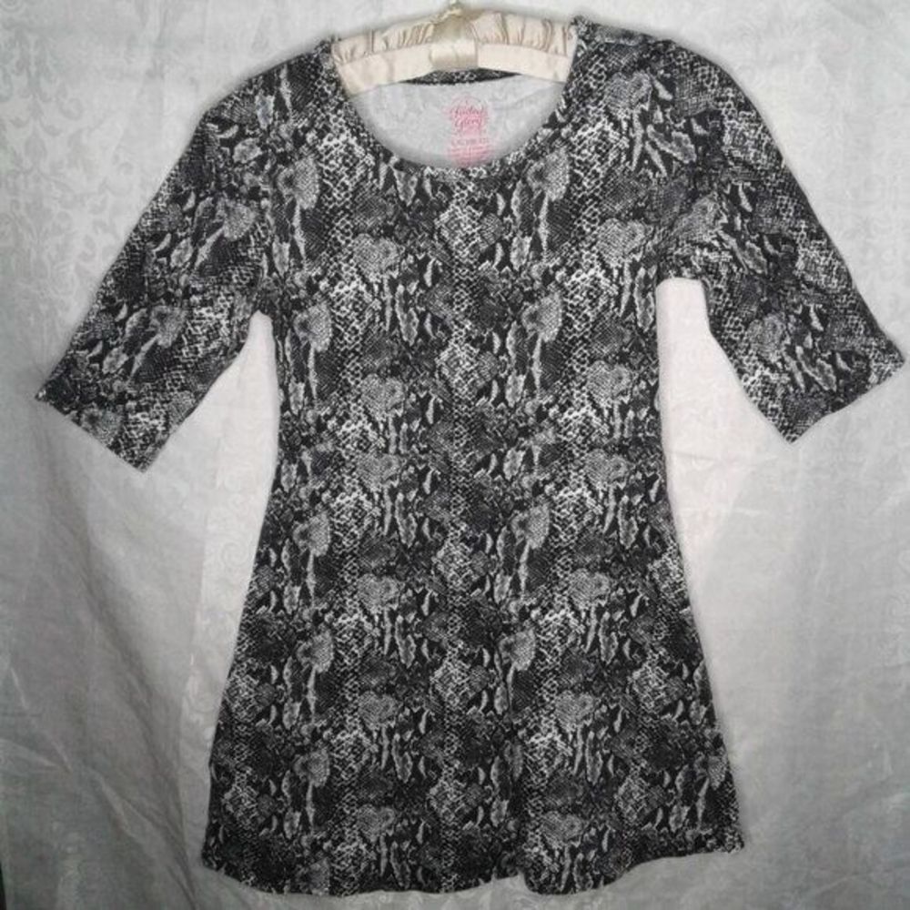 Faded Glory Girls Mini Dress Black White Snakeskin Cotton Size L 10/12